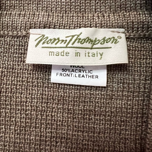 Vintage Norm Thompson Wool and Leather Cardigan Size Medium - Picture 3 of 5